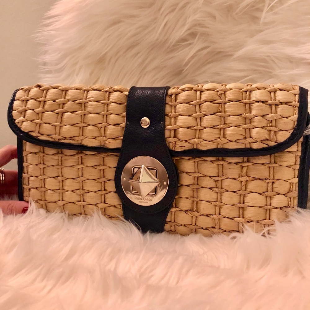 Kate Spade Leather-Trim Straw Clutch